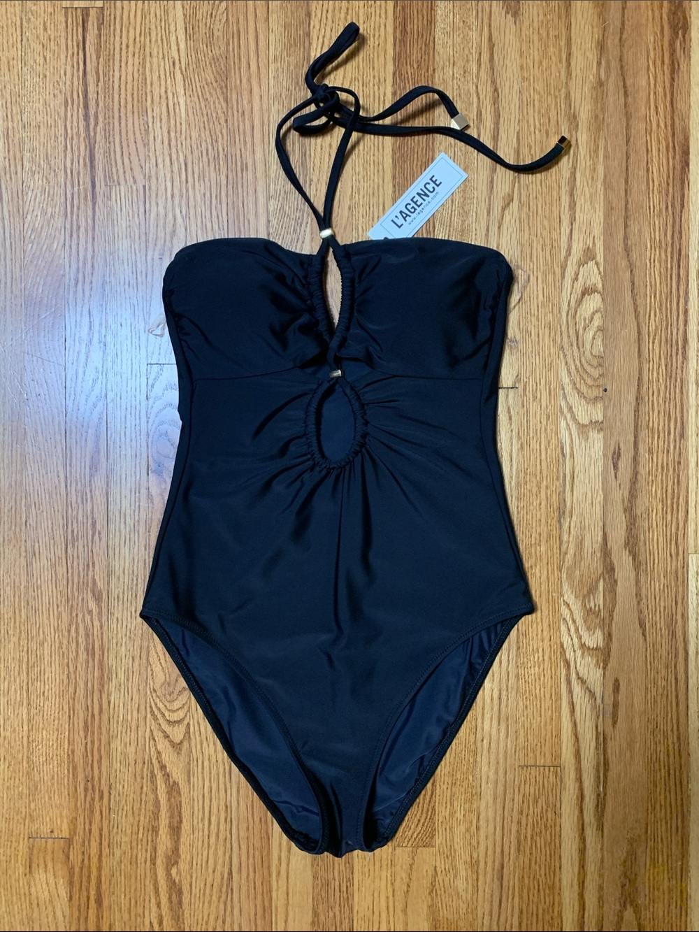 L’AGENCE swimsuit - black bandeau one piece Shiva lace up cutout bathing suit